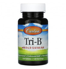 Витамины группы B Carlson, Tri-B с витаминами B6, B12 и фолиевой кислотой, 120 таблеток