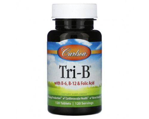 Витамины группы B Carlson, Tri-B с витаминами B6, B12 и фолиевой кислотой, 120 таблеток Витамины группы B Carlson, Tri-B с витаминами B6, B12 и фолиевой кислотой, 120 таблеток