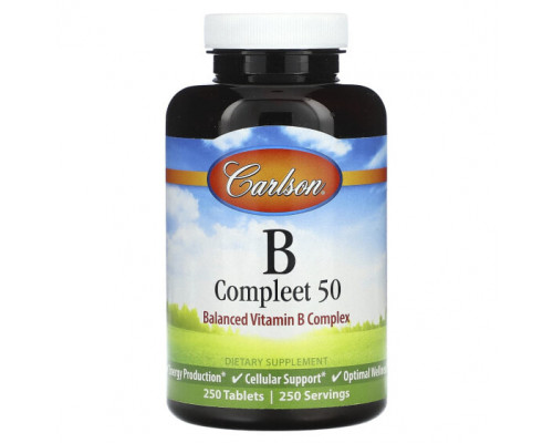 Витамины группы B Carlson, B Compleet 50, 250 таблеток Витамины группы B Carlson, B Compleet 50, 250 таблеток