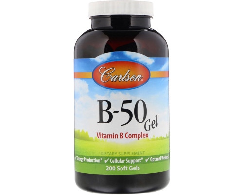 Carlson Labs, B•50 Gel, комплекс витаминов группы B, 200 гелевых капсул Carlson Labs, B•50 Gel, комплекс витаминов группы B, 200 гелевых капсул