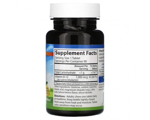 Витамины группы B Chewable Vitamin B-12, Lemon, 1,000 mcg, 90 Tablets Витамины группы B Chewable Vitamin B-12, Lemon, 1,000 mcg, 90 Tablets