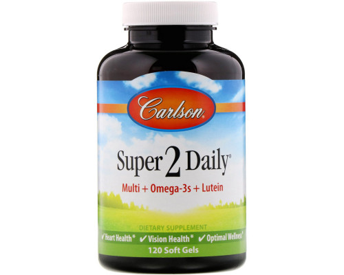 Carlson Labs, Super 2 Daily, Витамины и минералы, Не содержит железа, 120 гелевых капсул Carlson Labs, Super 2 Daily, Витамины и минералы, Не содержит железа, 120 гелевых капсул