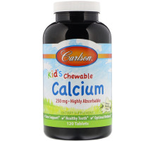 Carlson Labs, Детский жевательный кальций, натуральный ванильный вкус, 250 мг, 120 таблеток