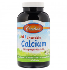 Carlson Labs, Детский жевательный кальций, натуральный ванильный вкус, 250 мг, 120 таблеток