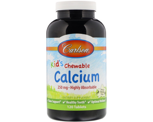 Carlson Labs, Детский жевательный кальций, натуральный ванильный вкус, 250 мг, 120 таблеток Carlson Labs, Детский жевательный кальций, натуральный ванильный вкус, 250 мг, 120 таблеток