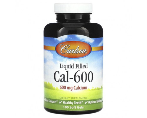 Кальций Carlson, Cal-600 с жидкостью, 600 мг, 100 мягких таблеток Кальций Carlson, Cal-600 с жидкостью, 600 мг, 100 мягких таблеток