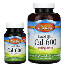 Кальций Carlson, Cal-600 с жидкостью, 600 мг, 250 мягких таблеток