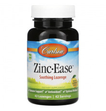 Цинк Carlson, Zinc-Ease, успокаивающие пастилки, натуральный лимон, 42 пастилки