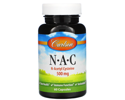 Carlson Labs, N·A·C, N-ацетилцистеин, 500 мг, 60 капсул Carlson Labs, N·A·C, N-ацетилцистеин, 500 мг, 60 капсул