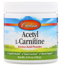 Carlson Labs, Ацетилкарнитин, аминокислотный порошок, 3,53 унц. (100 г)