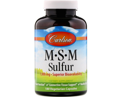Carlson Labs, MSM Sulfur, 1 000 мг, 180 вегетарианских капсул