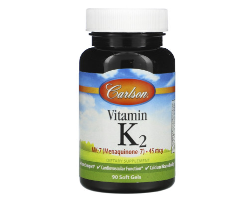 Carlson Labs, Vitamin K2 MK-7, 45 mcg, 90 Soft Gels Carlson Labs, Vitamin K2 MK-7, 45 mcg, 90 Soft Gels