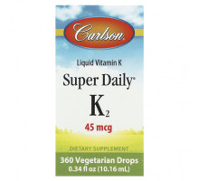 Витамин К Carlson, Liquid Vitamin K, Super Daily K2, 45 мкг, 10,16 мл (0,34 жидк. Унции)