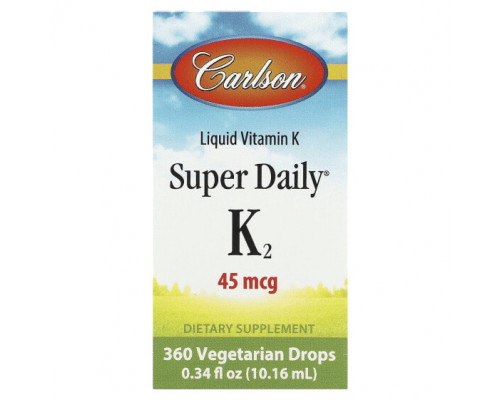 Витамин К Carlson, Liquid Vitamin K, Super Daily K2, 45 мкг, 10,16 мл (0,34 жидк. Унции) Витамин К Carlson, Liquid Vitamin K, Super Daily K2, 45 мкг, 10,16 мл (0,34 жидк. Унции)