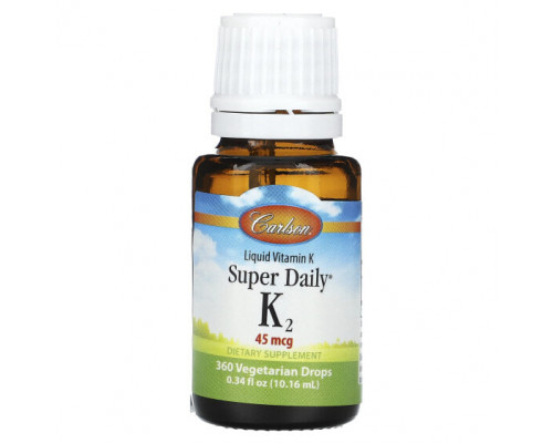 Витамин К Carlson, Liquid Vitamin K, Super Daily K2, 45 мкг, 10,16 мл (0,34 жидк. Унции) Витамин К Carlson, Liquid Vitamin K, Super Daily K2, 45 мкг, 10,16 мл (0,34 жидк. Унции)