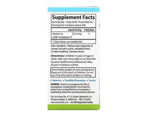 Carlson Labs, Для детей, Super Daily K2, 22,5 мкг, 0,.34 ж. унц. (10,16 мл) Carlson Labs, Для детей, Super Daily K2, 22,5 мкг, 0,.34 ж. унц. (10,16 мл)