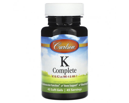 Витамин К Carlson, K Complete, 45 Softgels Витамин К Carlson, K Complete, 45 Softgels