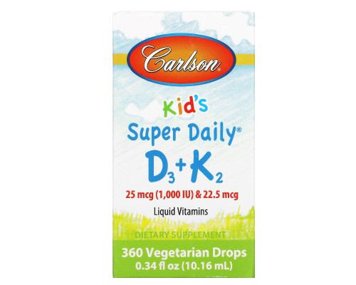 Carlson Labs, Kids, Super Daily D3+K2, 25 mcg (1,000 IU) & 22.5 mcg, 0.34 fl oz (10.16 ml) Carlson Labs, Kids, Super Daily D3+K2, 25 mcg (1,000 IU) & 22.5 mcg, 0.34 fl oz (10.16 ml)