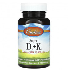 Витамин D Carlson, Super D3 + K2`` 90 вегетарианских капсул