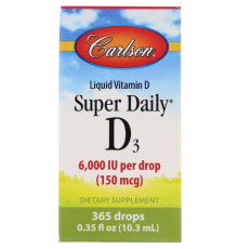 Carlson Labs, Супер ежедневный D3, 6 000 МЕ, 0,35 ж. унц.(10,3 мл)
