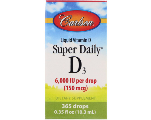 Carlson Labs, Супер ежедневный D3, 6 000 МЕ, 0,35 ж. унц.(10,3 мл) Carlson Labs, Супер ежедневный D3, 6 000 МЕ, 0,35 ж. унц.(10,3 мл)