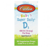 Детское здоровье Carlson, Super Daily, витамин D3 для детей, 10 мкг (400 МЕ), 2,54 мл (0,086 жидк. унции)