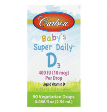 Детское здоровье Carlson, Super Daily, витамин D3 для детей, 10 мкг (400 МЕ), 2,54 мл (0,086 жидк. унции)