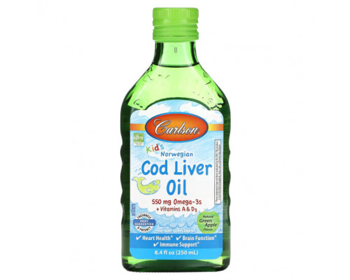 Детское здоровье Carlson, Kids Cod Liver Oil, Natural Green Apple , 550 mg, 8.4 fl oz (250 ml) Детское здоровье Carlson, Kids Cod Liver Oil, Natural Green Apple , 550 mg, 8.4 fl oz (250 ml)