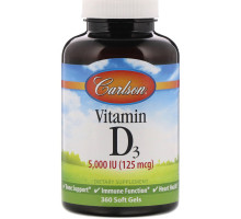 Carlson Labs, Витамин D3, 5000 МЕ, 360 желатиновых капсул