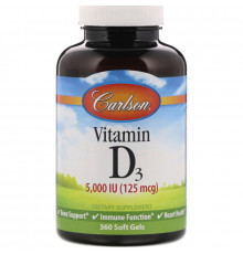 Carlson Labs, Витамин D3, 5000 МЕ, 360 желатиновых капсул