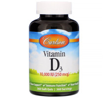 Carlson Labs, Vitamin D3, 10,000 IU (250 mcg), 360 Soft Gels