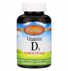 Carlson Labs, Vitamin D3, 10,000 IU (250 mcg), 360 Soft Gels