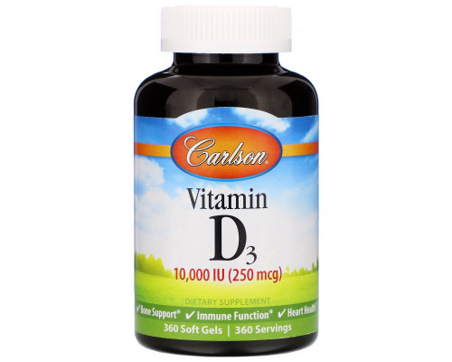 Carlson Labs, Vitamin D3, 10,000 IU (250 mcg), 360 Soft Gels Carlson Labs, Vitamin D3, 10,000 IU (250 mcg), 360 Soft Gels