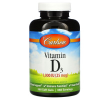 Carlson Labs, Vitamin D3, 25 mcg (1,000 IU), 360 Soft Gels