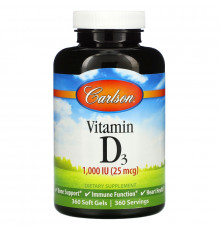 Carlson Labs, Vitamin D3, 25 mcg (1,000 IU), 360 Soft Gels