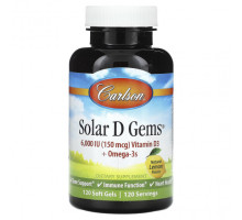 Витамин D Carlson, Solar D Gems, натуральный лимон, 150 мкг (6000 МЕ), 120 мягких таблеток