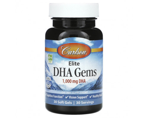 Рыбий жир и Омега 3, 6, 9 Carlson, Elite DHA Gems, 1000 мг, 30 мягких таблеток