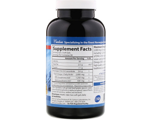 Carlson Labs, Maximum Omega 2000, Natural Lemon, 2,000 mg, 180 Soft Gels Carlson Labs, Maximum Omega 2000, Natural Lemon, 2,000 mg, 180 Soft Gels