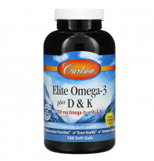 Carlson Labs, Elite with Omega3 plus D3 K2, 700 mg, 180 Soft Gels