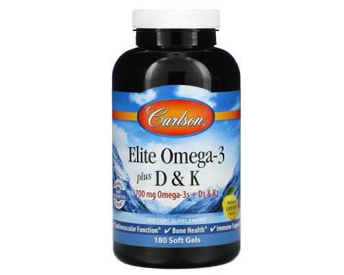 Carlson Labs, Elite with Omega3 plus D3 K2, 700 mg, 180 Soft Gels Carlson Labs, Elite with Omega3 plus D3 K2, 700 mg, 180 Soft Gels