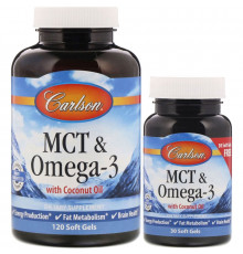 Carlson Labs, MCT и Омега-3, 120 Мягких Капсул + 30 Мягких Капсул
