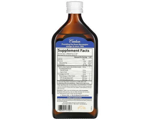 Carlson Labs, MCT & Omega-3, Natural Lemon Lime, 16.9 fl oz (500 ml) Carlson Labs, MCT & Omega-3, Natural Lemon Lime, 16.9 fl oz (500 ml)