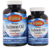 Carlson Labs, Полноценный норвежский лососевый жир Salmon Oil Complete, 120 мягких таблеток + 60 таблеток бесплатно