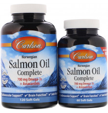 Carlson Labs, Полноценный норвежский лососевый жир Salmon Oil Complete, 120 мягких таблеток + 60 таблеток бесплатно