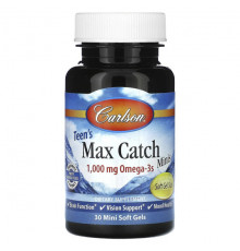 Рыбий жир и Омега 3, 6, 9 Carlson, Teen's Max Catch Minis, 500 мг, 30 мягких таблеток