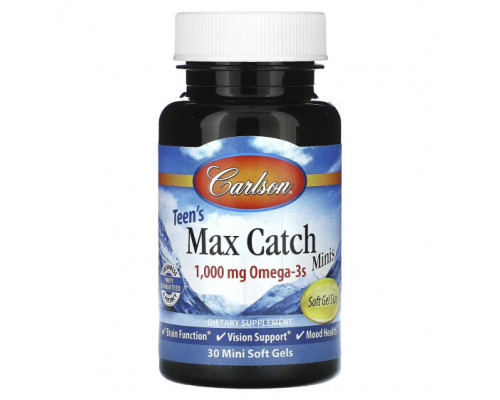 Рыбий жир и Омега 3, 6, 9 Carlson, Teen's Max Catch Minis, 500 мг, 30 мягких таблеток Рыбий жир и Омега 3, 6, 9 Carlson, Teen's Max Catch Minis, 500 мг, 30 мягких таблеток