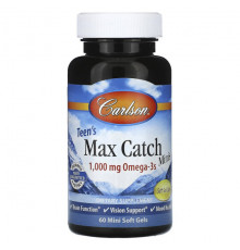 Рыбий жир и Омега 3, 6, 9 Carlson, Teen's Max Catch Minis, 500 мг, 60 мягких таблеток