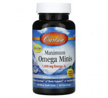 Рыбий жир и Омега 3, 6, 9 Carlson, Maximum Omega Minis, натуральный лимон, 500 мг, 60 мягких таблеток