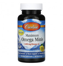 Рыбий жир и Омега 3, 6, 9 Carlson, Maximum Omega Minis, натуральный лимон, 500 мг, 60 мягких таблеток