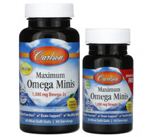 Рыбий жир и Омега 3, 6, 9 Carlson, Maximum Omega Minis, натуральный лимон, 500 мг, 80 мягких таблеток